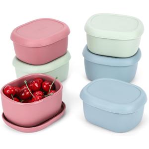 6 pcs 10 oz Silicone Snack Containers for Kids Small Food Containers with Lids, Fruit Containers for Lunch, Stackable Lunch Containers for Kids, Daycare, School and Travel