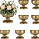 Retro Gold Vases for Centerpieces Set of 8 Brass Metal Vases for Flowers Decorative Pedestal Bowl for Table Centerpieces Floral Arrangments on Housewarming Wedding Party