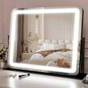 ROLOVE 22x17 Inch Lighted Vanity Mirror with Dimmable LED Lights - 3 Color Modes, Smart Touch Control & 360° Rotating Base - Desk Makeup Mirror (Black)