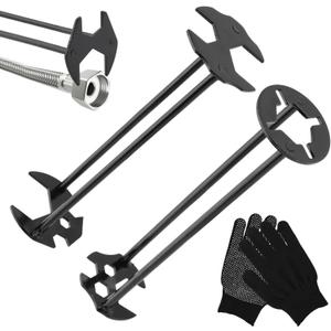 2Pcs Multifunctional Basin Wrench Set,7Sizes Faucet Wrench with Gloves,Universal Under Sink Plumbers Tool,Two-Shaft Design Four-Jaw Hex Faucet tool for Kitchen & Bathroom(2PCS)