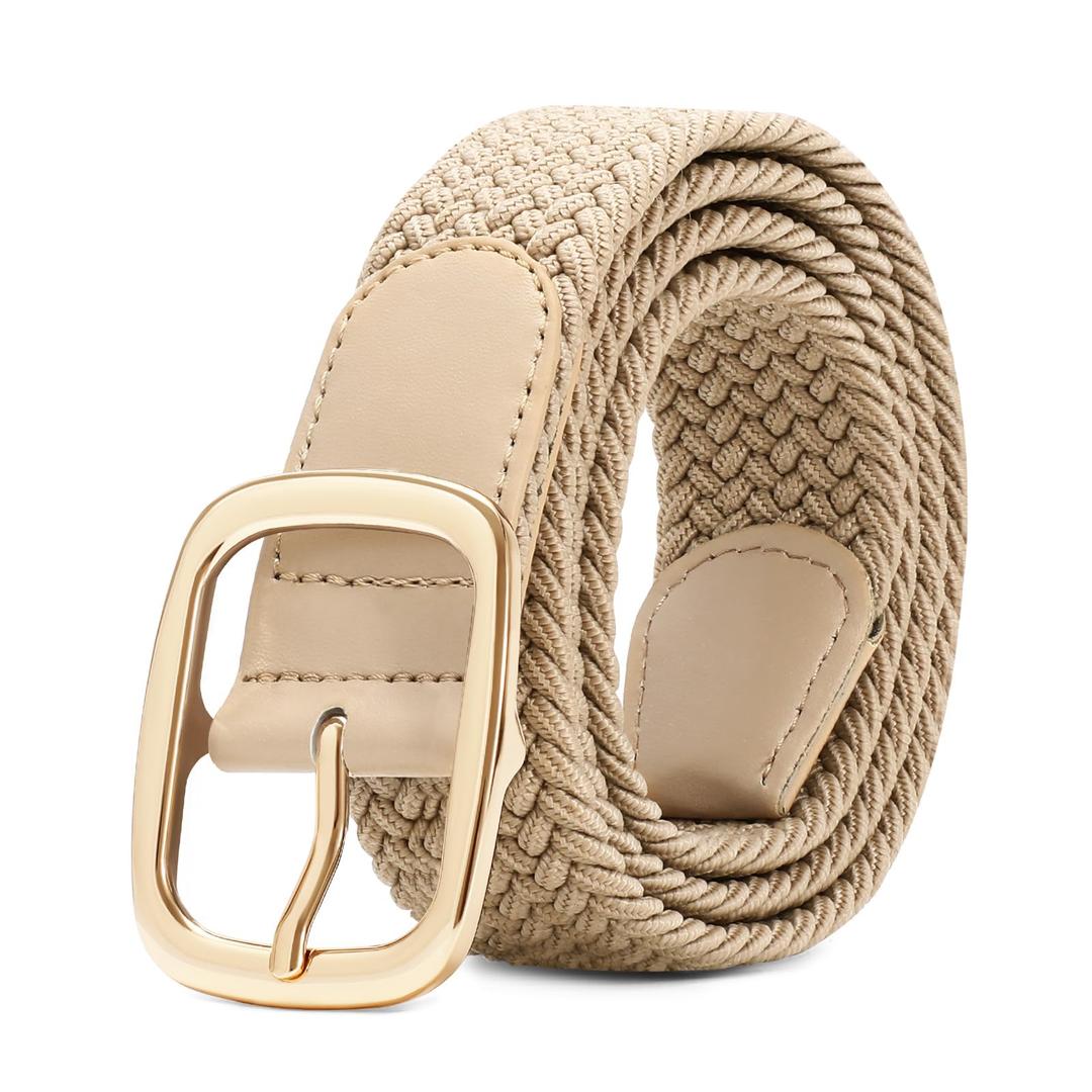 SUOSDEY Women Men Braided Stretch Elastic Belt for Pants Jeans Woven Casual Belt for Women (Beige)