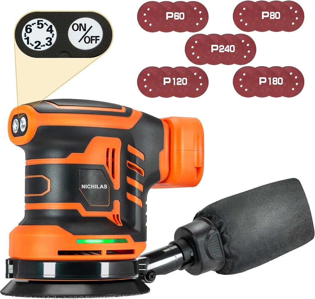 Orbital Sander Cordless Brushless 6 Speeds Max 21000RPM, 5” Electric Sander with Dust Collector Compatible with DEWALT 20V MAX Battery (BATTERY NOT INCLUDE)