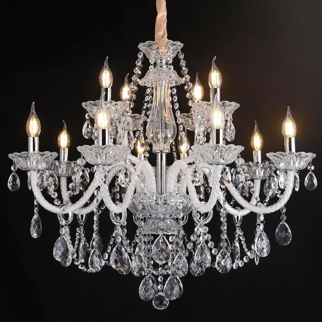 Modern Clear Crystal Chandelier For Dinning Room Light Fixtures K9 Crystal Candle Ceiling Lighting Modern Transparent Crystal Lamp12-light For Living Room Bedroom Lobby Foyer (Clear 12 lights)