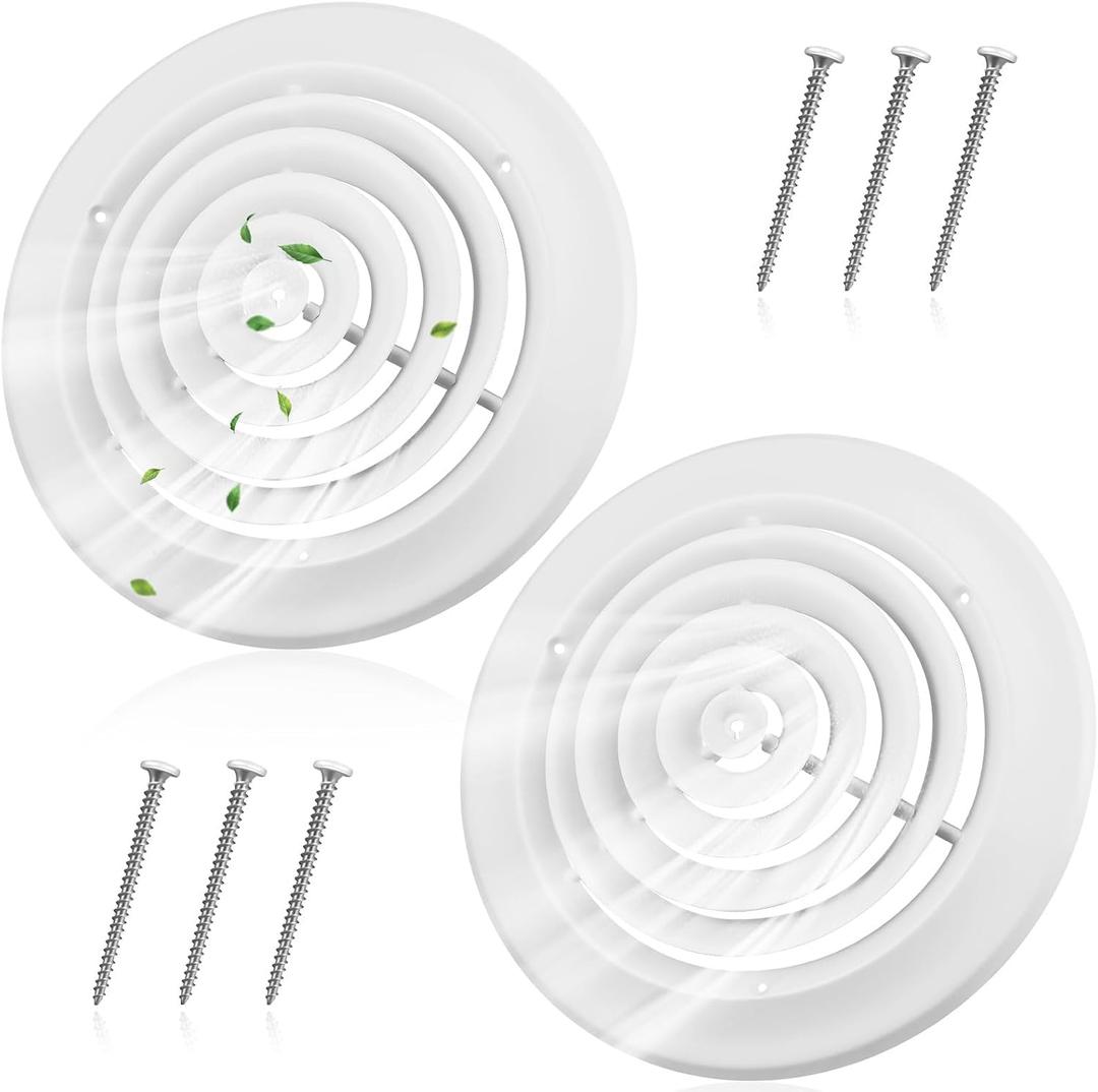 Therwen 2 Pcs 10 Inch Round Vent Cover, White Round Ceiling Diffuser with Screws HVAC Vent Duct Cover Replacement Exhaust Fan Covers for Home Office Kitchen Ventilation Use Outer Dimensions: 13-15/16"