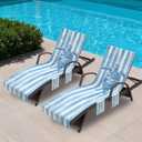 AELS Lounge Chair Towel Cover, Pack of 2 - Microfiber Beach Towels with Pockets, Fits Outdoor Garden Beach Hotel Pool Chairs, Non-Slip & Portable Design, 85" X 30", Sea Turtle Blue Stripe
