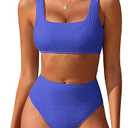 ANRABESS Women Swimsuits Two Piece Bikini Set High Waisted Ribbed Tummy Control Modest Bathing Suits 2025 Beach Swim Wear, Size: S