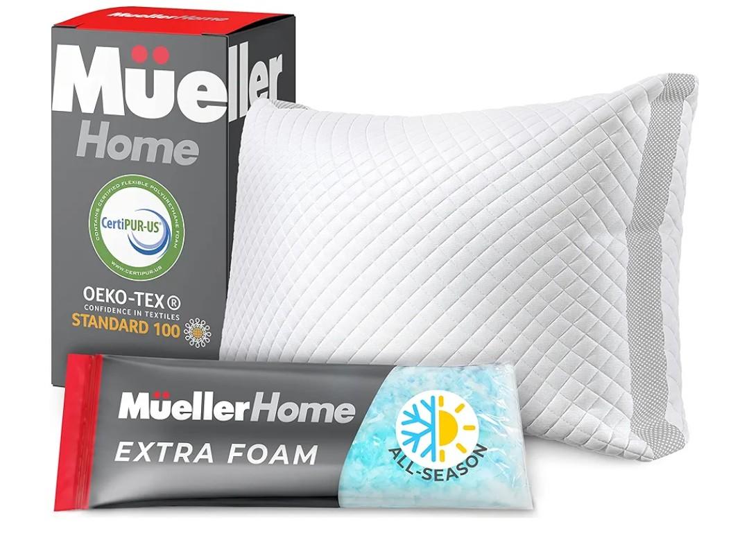 Mueller Gel Memory Foam Pillows, Queen Size, Cooling Pillow, Adjustable Firmness - Ideal Loft Stomach, Back, Side Sleeper Pillow - CertiPUR-US Certified Set of 4