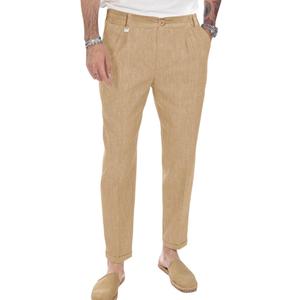 Beotyshow Mens Linen Pants Casual Elastic Waist Trousers Summer Beach Lightweight Pants (Beige, L)