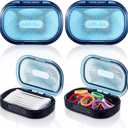 Kigley 4 Pcs Hair Tie Container Small Portable Travel Cotton Swab Holder Dispenser with Lid Plastic Box Storage Containers for Small Items, 3.94 x 2.76 Inch (Blue)