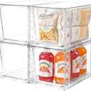 Clemate 4Pack Stackable Kitchen Storage Organizer, Pantry Organizers and Storage, Clear Foods Organizer Bins with Handles, Easily Assemble for Bathroom, Kitchen, Pantry, Cabinet, Closet (Large)