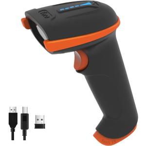 Tera Barcode Scanner Wireless 1D Laser Cordless Barcode Reader with Battery Level Indicator, Versatile 2 in 1 2.4Ghz Wireless and USB 2.0 Wired (1D Orange)