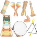 Baby Musical Instruments for Toddlers 1-3, 12PCS Montessori Musical Toy Set with Xylophone, Drum, Maracas...Perfect Toy Gift for 1-3 Year Old Boy Girl (Neutral)