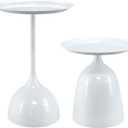 Benkyo White Nesting Tables Pedestal Coffee Table Set of 2 Nesting Side Tables Round Metal End Table Small Circle Modern Sofa Table for Living RoomWhite
