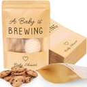 Whaline 50 Pack Kraft Resealable Bags Mini Coffee Baby Shower Favor Bag A Baby is Brewing Stand Up Pouches Bag with Window for Gender Reveal Party Donuts Goodie Candy Gifts Supplies, 3.9 x 5.9 In