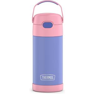 THERMOS FUNTAINER Water Bottle with Straw - 12 Ounce - Kids Stainless Steel Vacuum Insulated Water Bottle with Lid, Purple/Pink