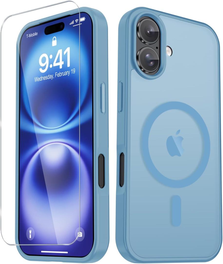 For iPhone 17 Case, Matte Magnetic Phone Cover With 1 Screen Protector Support for MagSafe Shockproof Military Grade Protection Translucent Frosted Back, Lavender Purple