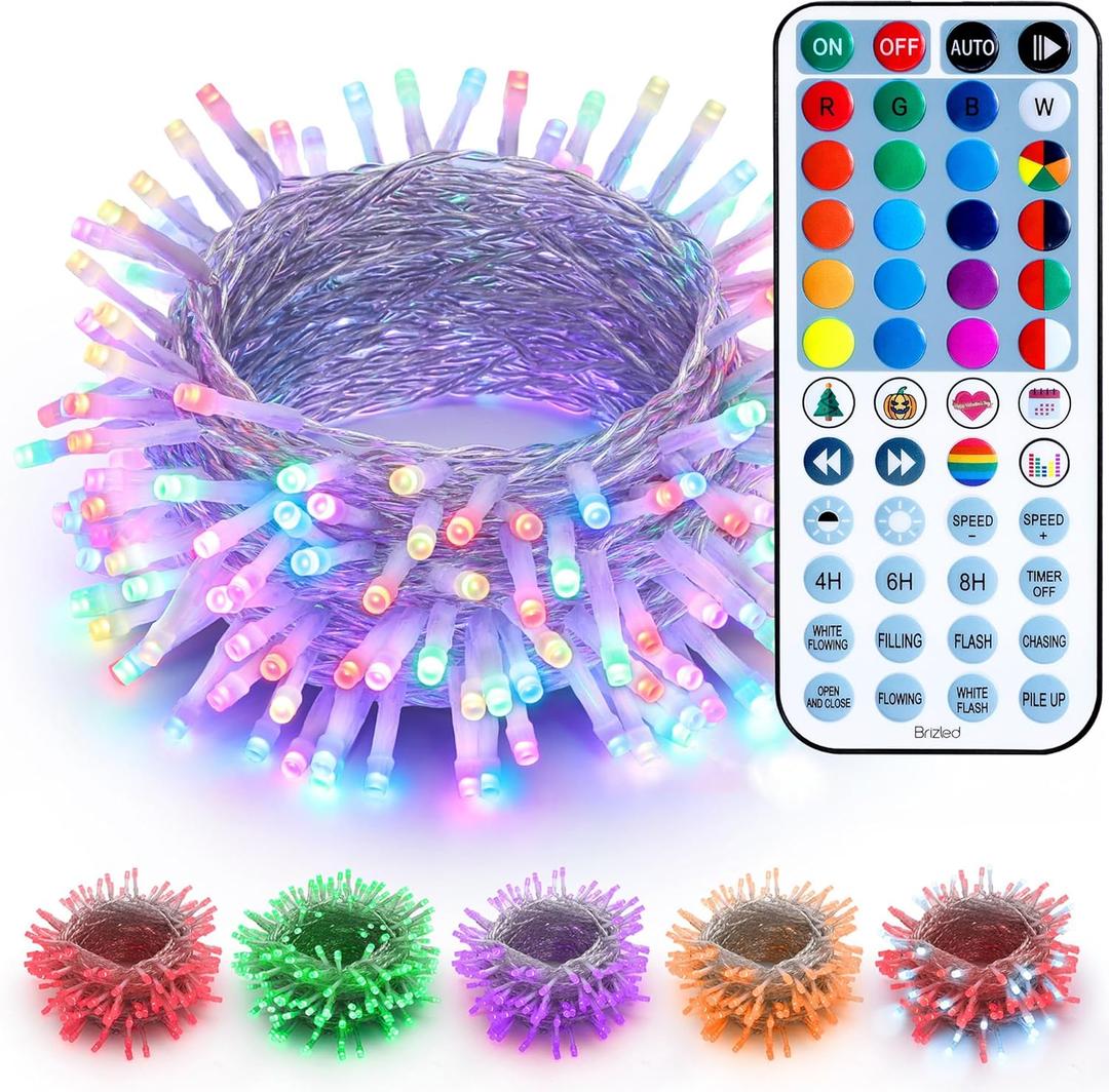 Brizled Color Changing String Lights, 33ft 100 LED Pasrel Easter Mini Lights with Remote, Dimmable RGB Lights String Clear Wire, Indoor USB Twinkle Light for Christmas Halloween Year-Round Decor