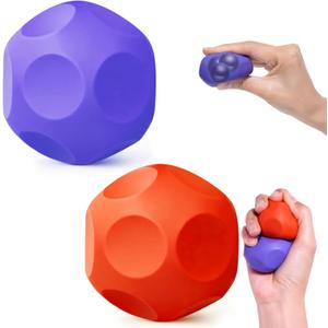 Sensory Stress Balls - Fidget Toys for Adults & Teen, Silicone Polyhedron Hand Therapy Ball with Beads Inside Relief Stress Squeeze Toy for Autism & ADHD, Office Desk Toy (Orange/Purple)