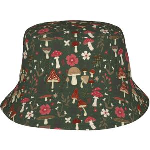 Chic Wildflowers Bucket Hat Summer Packable Fisherman Cap Beach Travel Sun Hat for Unisex Men Women (Green)