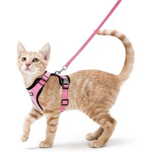 rabbitgoo Cat Harness and Leash for Walking, Escape Proof Soft Adjustable Vest Harnesses for Cats, Easy Control Breathable Reflective Strips Jacket, Pink, XS