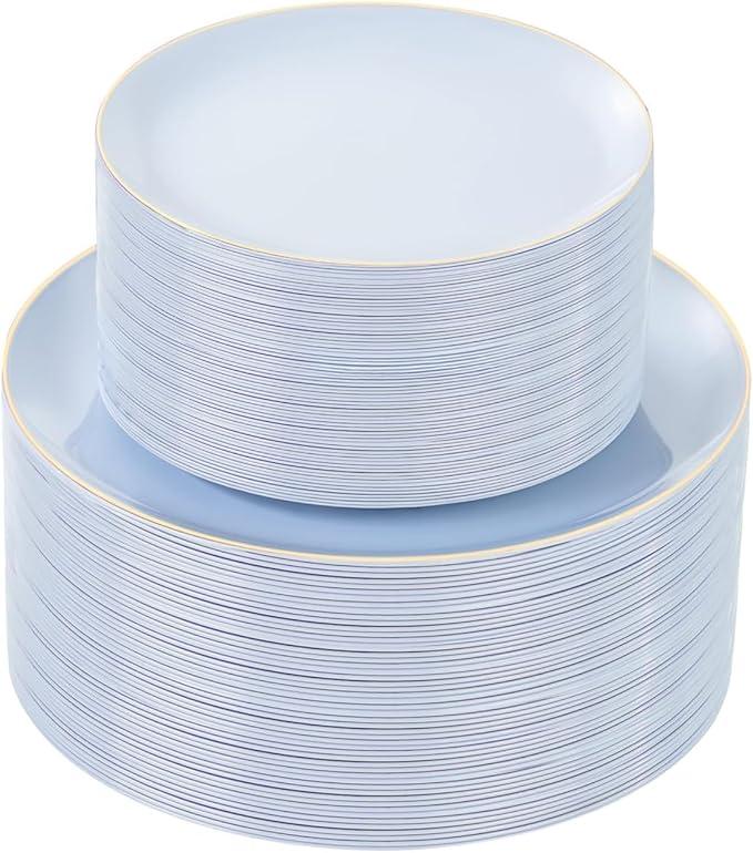 bUCLA 100PCS Clear and Gold Plastic Plates - Clear Disposable With Gold Rim Include 50 Each (10 inch Dinner & 7 inch Dessert) Plates, Ideal for Party & Thanksgiving