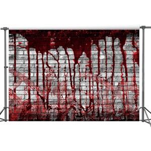 Yeele 9x6ft Bloody Backdrop Grey Bricks Photography Background Vinyl Scary Masquerade Party Photo Backdrop Curtain Halloween Wallpaper Portrait Shoot Studio Props