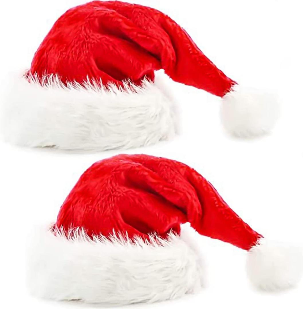 Kockuu 2pcs Fluffy Santa Hats Set with Plush Brim and Liner for Adults Women - Christmas, New Year Party Supplies & Gifts