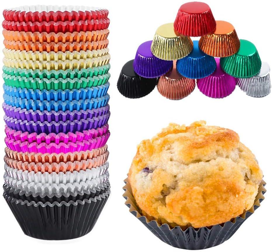 Foil Cupcake Liners - Rainbow Metallic Baking Cups for Weddings, Birthdays, Baby Showers - Standard Size Muffin Paper Cases - 10 Colors, 500 Pieces
