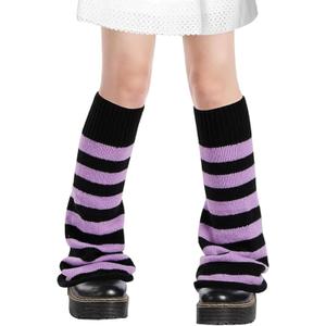 Striped Leg Warmers for Women Girls,Y2K Leg Warmer Harajuku Fashion Knitted Leg Warmers Kawaii Lolita Socks (Purple,black)