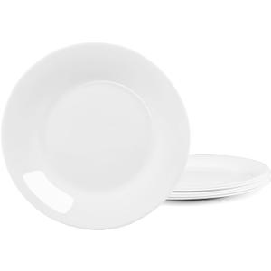11 inch Dinner Plate Set of 6, Lightweight Round Opal Glass White Dinnerware Plates, Dishwasher and Microwave Safe