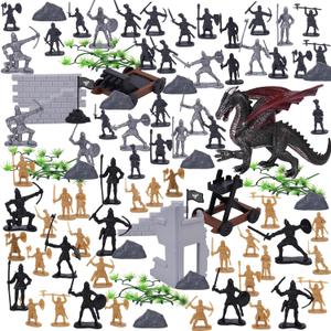 3 otters 230PCS Medieval Soldier & Dragon Knights Playset, Army Men Action Figures Epic Fantasy Battle Toy, for Kids, Teens, Stocking Stuffer for Boys
