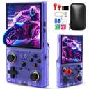 UYTGXEN XF40V Retro Handheld Game Console with 2*Detachable Long Joysticks, 4.0-Inch HD IPS Screen Retro Gaming Console, Preloaded Classic Games with Multiple Emulator, Pocket Video Gaming (Transparent Purple)