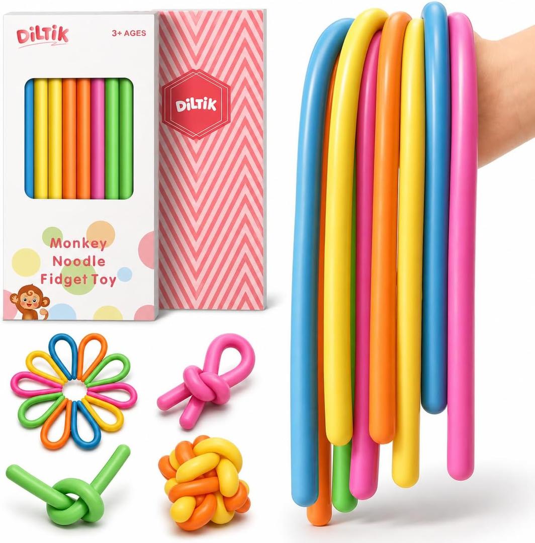 10 Pack Sensory Toys for Kids Upgraded Extra-Thick Stretchy Sensory Strings for Autism, ADHD, Anxiety Gift Box, Perfect Stocking Stuffers for Boys & Girls, Ideal for Travel or Classroom (Smooth), 0.55 inches