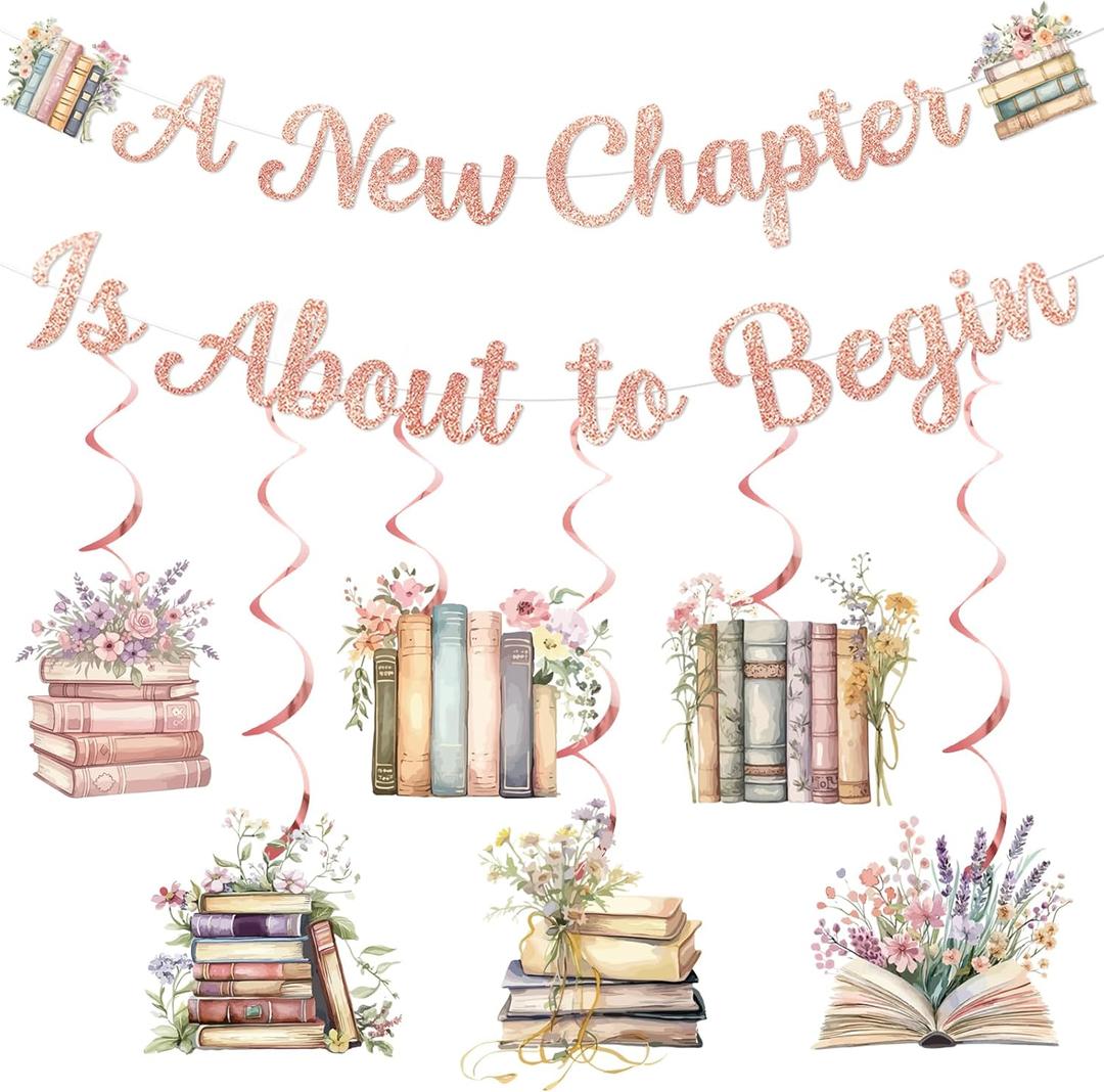 Storybook Baby Shower Decorations A New Chapter Begins Baby Shower Book Themed Party Decor with A New Chapter is About to Begin Banner Hanging Swirls