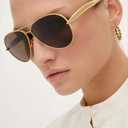 Oversized Gold Aviator Sunglasses for Women Men Retro 70s Metal Big Aviators Sun Glasses Womens Trendy CS002 (Gold Frame/Black Lens)