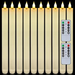 Homemory 12 Pcs Waxy Flameless Taper Candles with Remote, Flickering Battery Operated Taper Candles, Led Flameless Candlesticks Classic Tall Candle for Home, Wedding, Party, Ivory, 9.6 inches