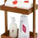 Utoplike Teak Wood Shower Caddy Corner, 2 Tier Bathroom Organizer Countertop, Standing Shower Rack with Handle, Stand Up Shower Basket for Shampoo, Shelf Rack for Inside Shower, Kitchen Desktop