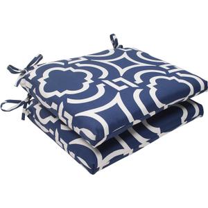 Pillow Perfect Trellis Indoor/Outdoor Chair Pad With Ties, 2 Count, 16 x 18.5, Blue Carmody Navy