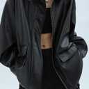 Women Faux Leather Blazer Vintage Lapel Boyfriend PU Jacket Long Sleeve Button Down Coat Streetwear (Medium)