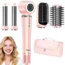 5 in 1 Hot Air Styler Wrap with Travel Bag- Professional High-Speed Hair Dryer Brush with Auto Wrap Curlers, 300 Million ions Frizz-Free and Fast Drying for Multiple Style, No Heat Damage, Gift Idea (Pink)