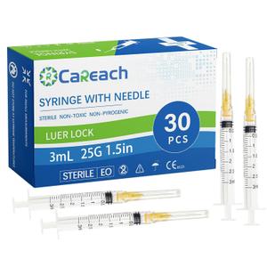 30PCS 3mL/CC Syringes 25g 1.5inch Needle, Scientific Lab,Refilling Inks,Measurement, Individually Wrapped