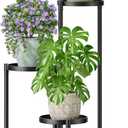 3 Tier Large Plant Stand Indoor with 7.9 Inch Wide Tray, Tiered Corner Metal Outdoor Flower Holder Stand, Folding Tall Rack for Display Shelf for Patio Porch Balcony - BlackDisk