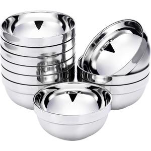 SATINIOR 10 Pack 201 Stainless Steel Bowls Double Walled Insulated for Kids and Adults Multipurpose for Sauces, Rice, Noodle, Ice Cream, Dishwasher Safe(15 oz)