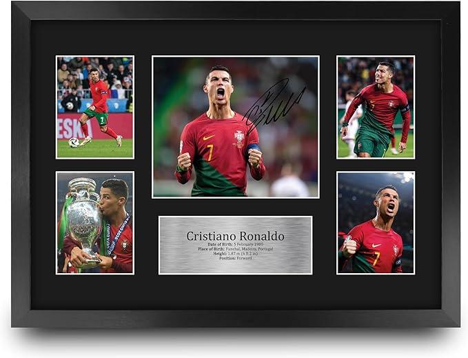HWC Trading Cristiano Ronaldo Portugal 16 x 12 inch (A3) Printed Gifts Signed Autograph Picture for Football Fans and Supporters  16" x 12" Framed