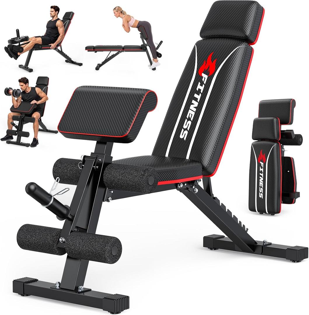 Adjustable Weight Bench with Leg Extension and Leg Curl, Foldable Workout Bench with Preacher Curl Pad, 900 LBS Capacity for Home Gym Strength Training