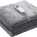 Wapaneus Heated Blanket Electric Throw 72" x 84" Full Size with 10 Heating Levels 12 Hours Time Setings and Auto-Shut Off, Flannel Fast-Heating Electric Blanket,Machine Washable,Light Grey