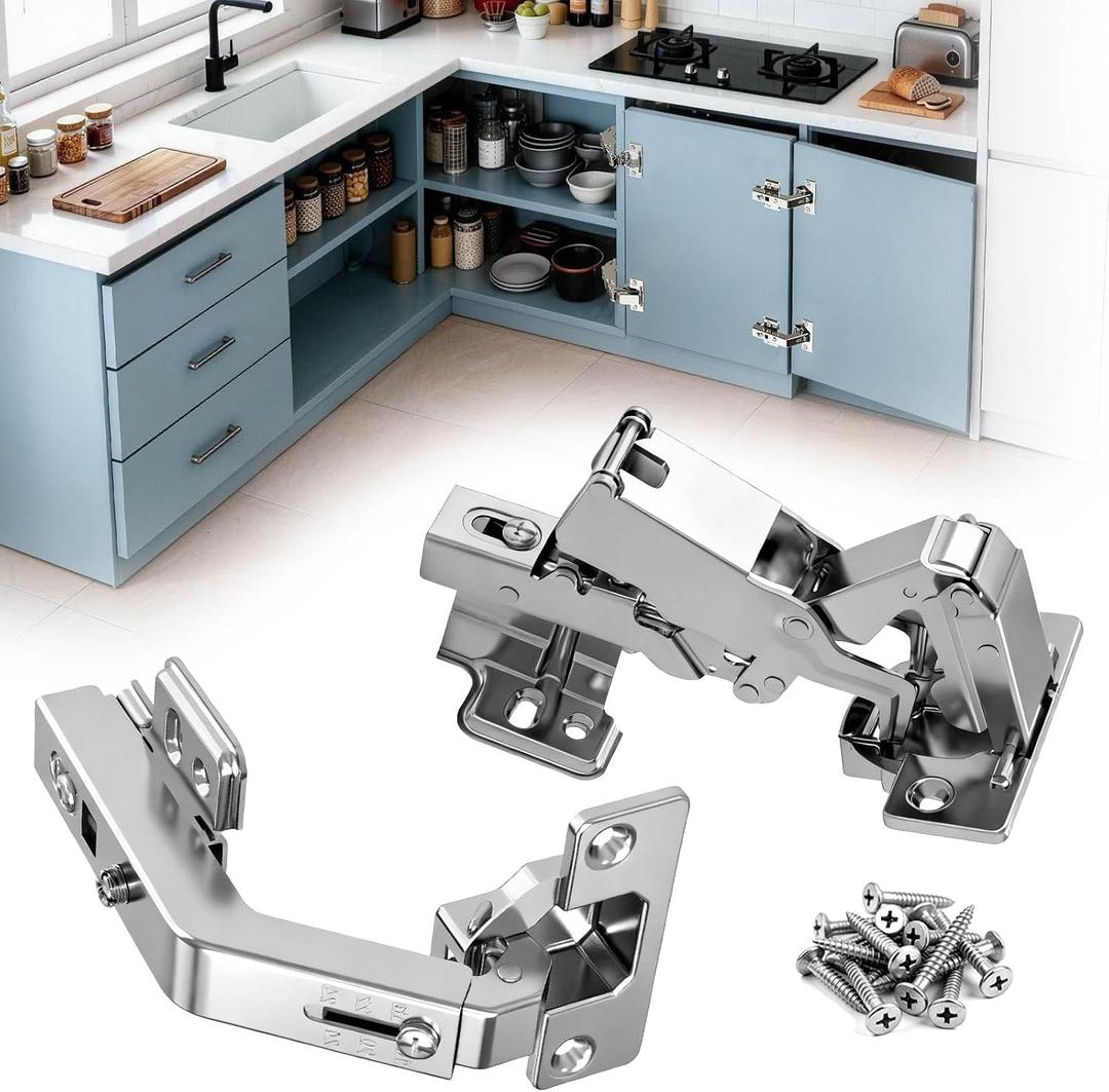Lazy Susan Hinges 135 & 180 Soft Close for Corner Cabinet, Inset, 2 x 180 + 2 x 135 Hinges, Kitchen Bifold Hardware with Silent Damper, Flush Mount Solution