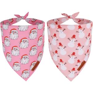 ADOGGYGO Pink Christmas Dog Bandanas 2 Pack, Reversible Santa Snowman Xmas Scarf Bib, Adjustable Fit Pink Christmas Bandana for Medium Large Dogs Girl (Large)