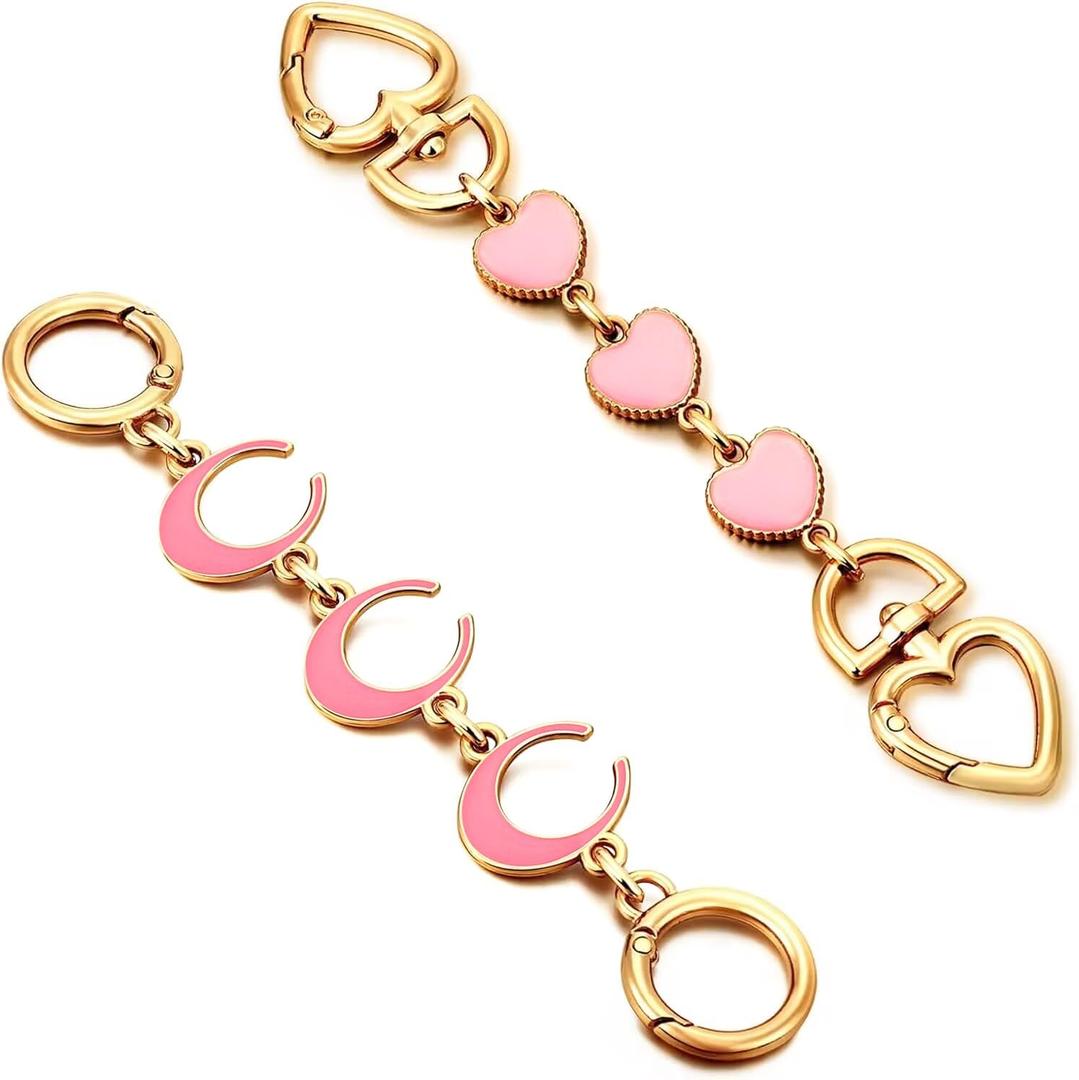 ZLSPTK 2Pcs Bag Extender Chain Heart Moon Purse Strap Extenders for Handbags Purse Extender Chain Gold Purse Strap Replacement Pink Purse Accessories Bag Charms for Handbags Purse Making Supplies,Ad Pink Purse Strap Extender