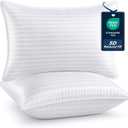Deconovo Luxury Striped Pillows for Sleeping - Oeko-TEX Certified, for Back, Stomach or Side Sleepers, Breathable Cotton Cover, Cooling, Machine Washable  2 Pack Queen Size (20x30), White